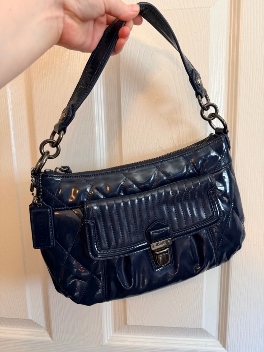 Coach Navy Quilted Patent Shoulder Bag